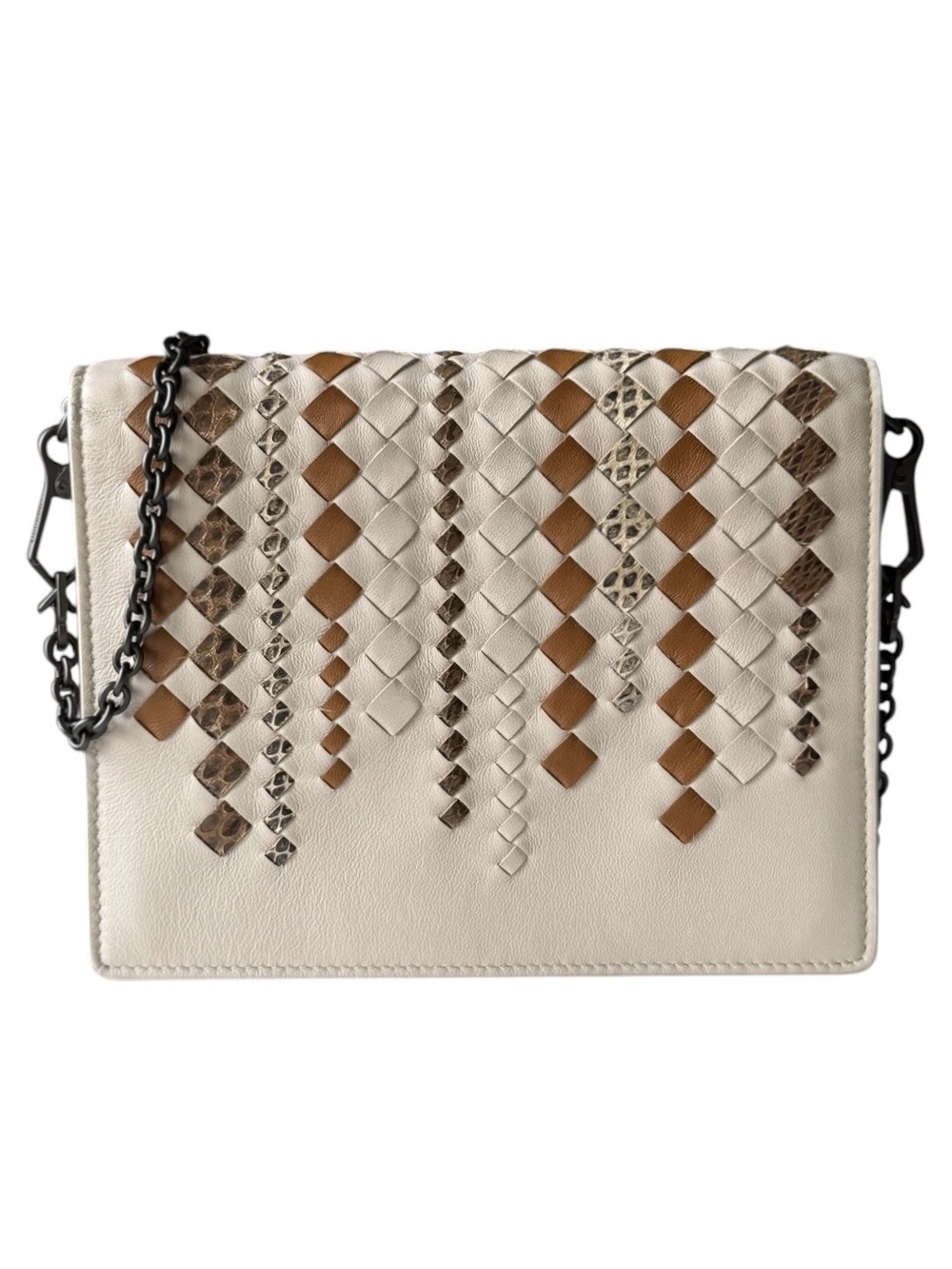 Bottega Veneta Intrecciato Micro WOC Crossbody Chain Wallet Ivory and Exotic